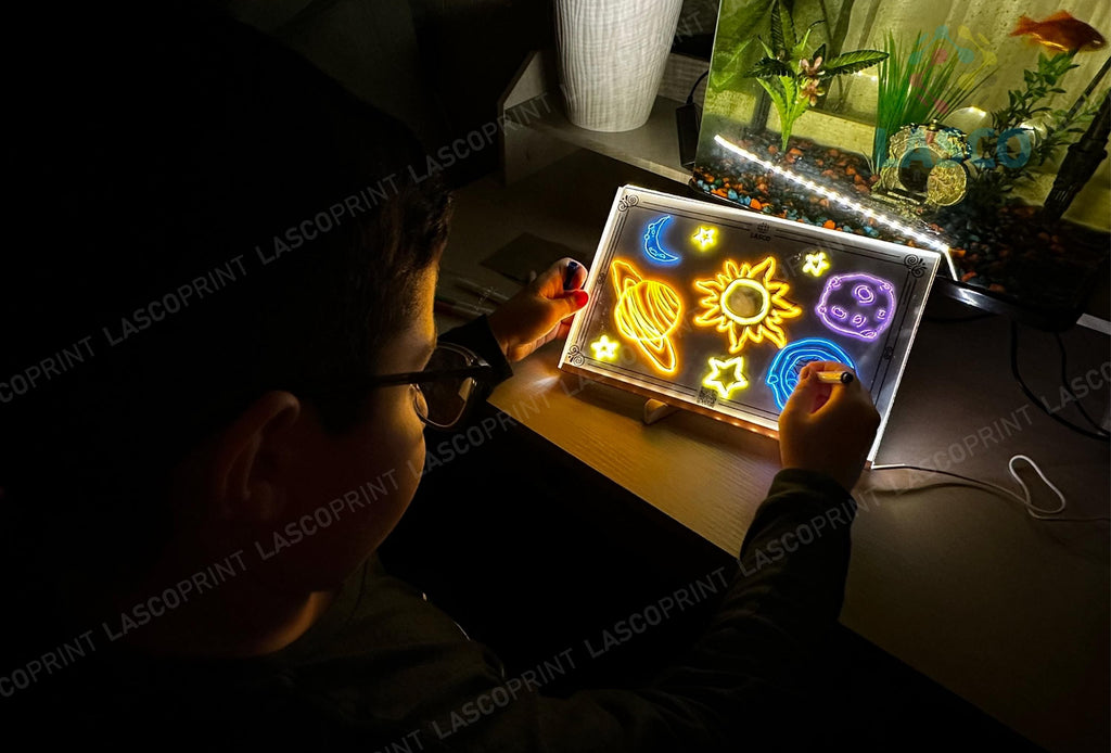 Kids LED Acrylic Drawing Board | Coloring Sheets Included | Perfect Birthday Gift for Girls and Boys | Light Up Drawing Pad for Artists