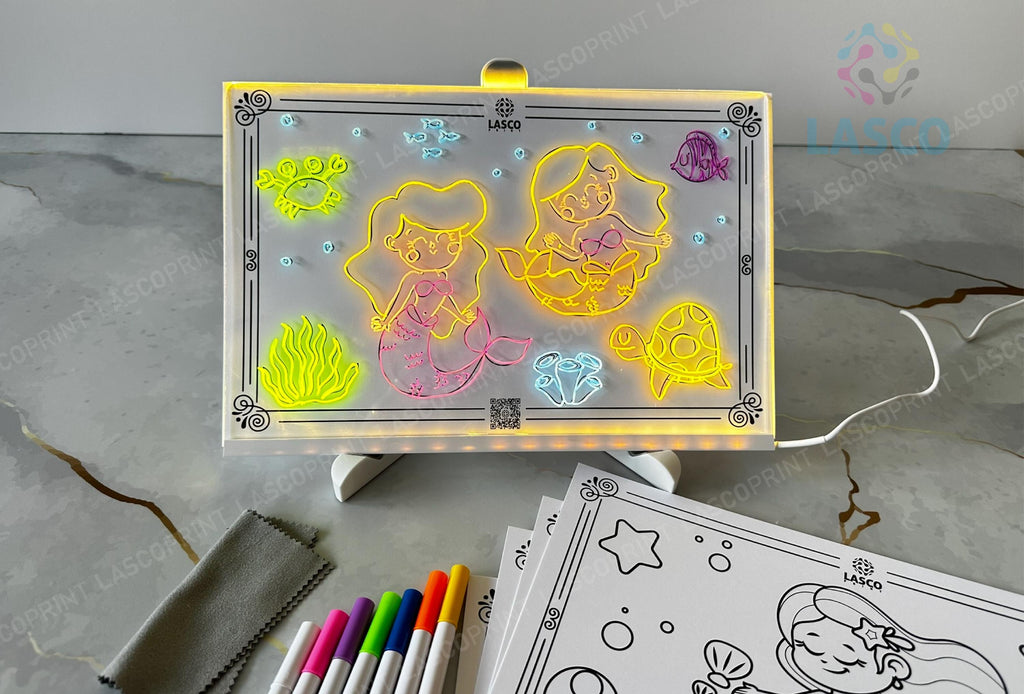 Kids LED Acrylic Drawing Board | Coloring Sheets Included | Perfect Birthday Gift for Girls and Boys | Light Up Drawing Pad for Artists