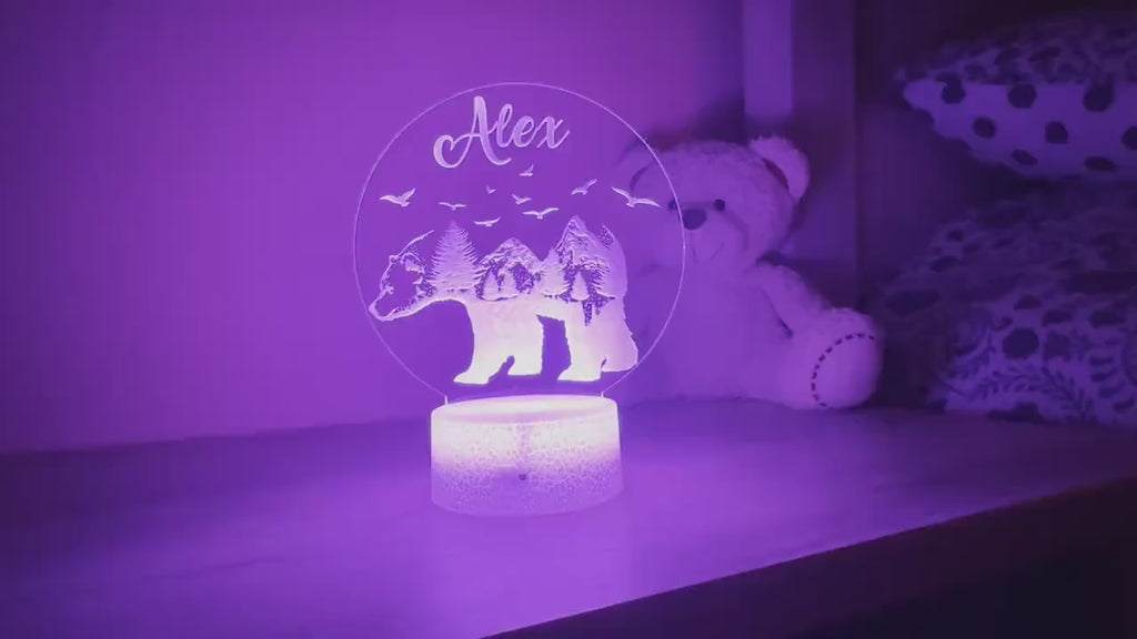 Kids Personalized Acrylic Night Light Polar Bear Laser Kids | Perfect Birthday Gift for Girls or Boys | Custom Handmade Bedroom Decor