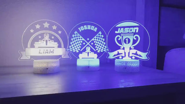Kids Personalized Acrylic Night Light Laser Kids Racing | Perfect Birthday Gift for Girls and Boys | Custom Handmade Bedroom Decors