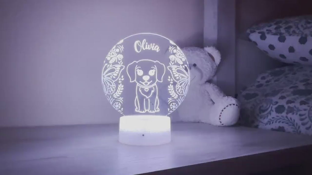 Kids Personalized Acrylic Night Light Cute Puppy Laser Kids | Perfect Birthday Gift for Girls or Boys | Custom Handmade Bedroom Decor