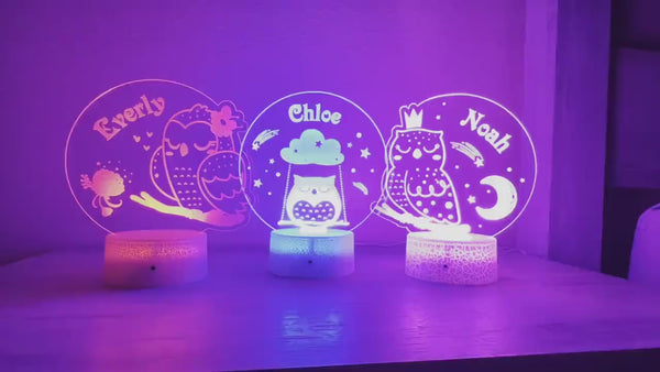 Kids Personalized Acrylic Night Light Laser Kids Sleeping Owls | Perfect Birthday Gift for Girls and Boys | Custom Handmade Bedroom Decors