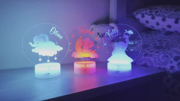Kids Custom Colorful Acrylic Night Light Baby Elephants for Kids | Birthday Gift for Girls Custom Handmade Led Kids Unique Bedroom Decor