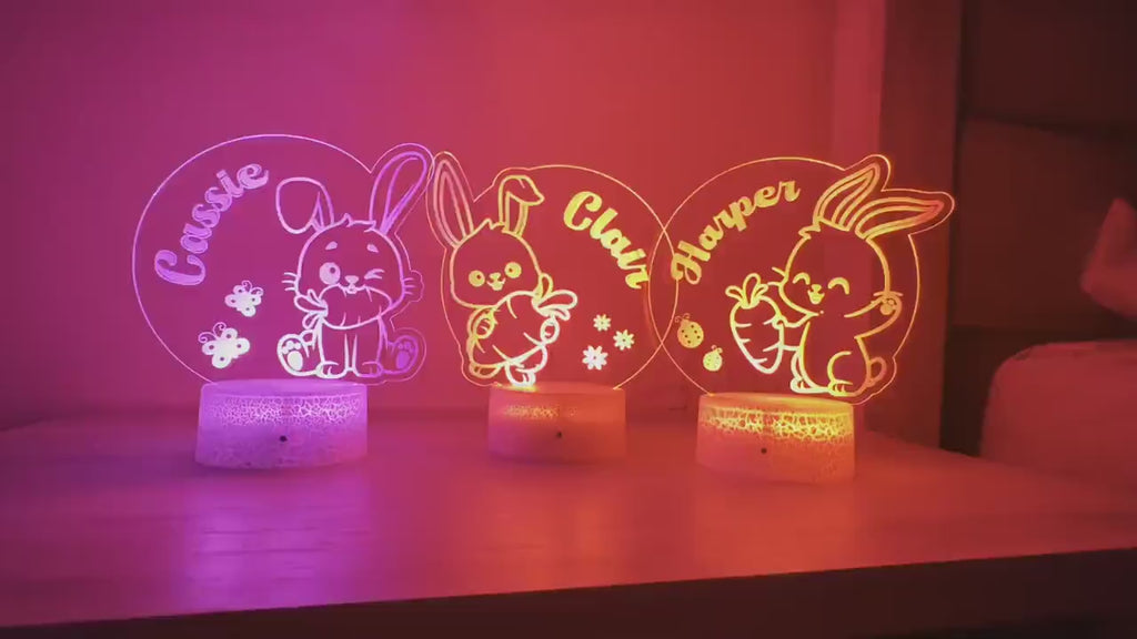 Kids Personalized Acrylic Night Light Laser Kids Bunny | Perfect Birthday Gift for Girls and Boys | Custom Handmade Bedroom Decors