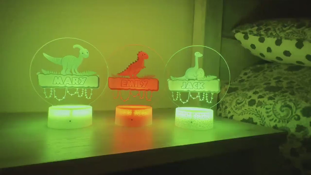 Kids Personalized Colorful Acrylic Baby Night Light Dinosaur for Kids Birthday Gift for Girls or Boys Custom Handmade Led Kids Bedroom Decor