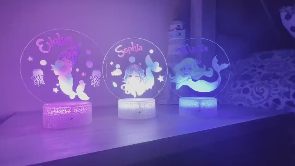 Kids Custom Colorful Acrylic Night Light Baby Mermaid for Kids | Birthday Gift for Girls Custom Handmade Led Kids Unique Bedroom Decor