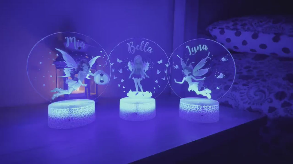 Kids Custom Colorful Acrylic Night Light Fairy for Kids | Birthday Gift for Girls Custom Handmade Led Kids Unique Bedroom Decor