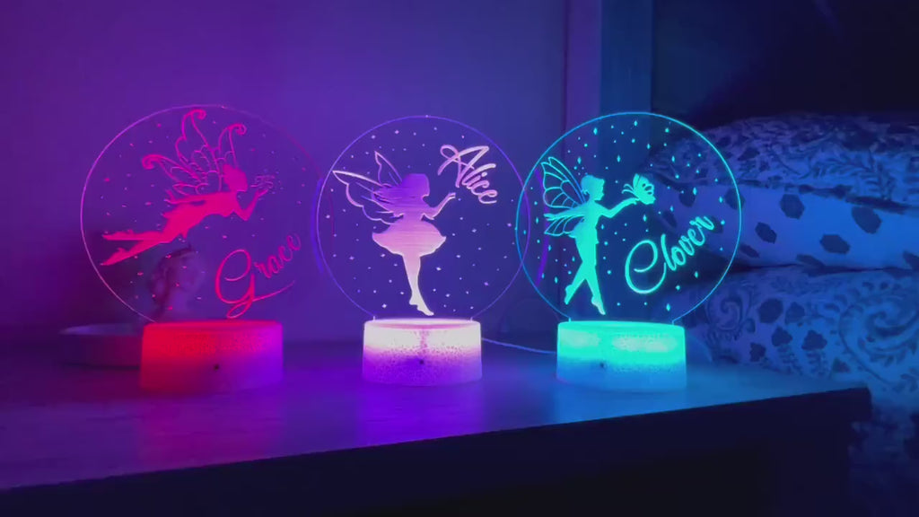 Fairy Kids Personalized Acrylic Night Light | Perfect Birthday Gift for Girls or Boys Custom Name Cute Handmade Led Kids Bedroom Decor