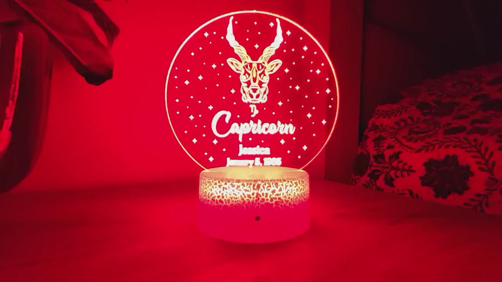 Capricorn Zodiac Sign Personalized Night Light | Perfect Birthday Gift for Her or For Him | Horoscope Sign Custom Handmade Led Bedroom Decor