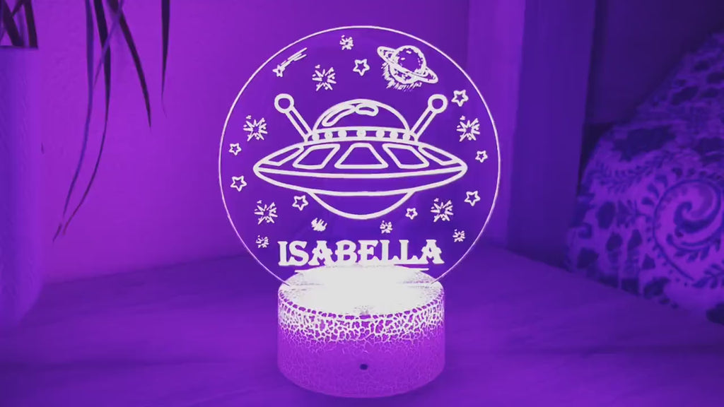 Kids Personalized Acrylic Night Light UFO in Space | Perfect Birthday Gift for Girls or Boys | Custom Handmade Led Kids Bedroom Decor