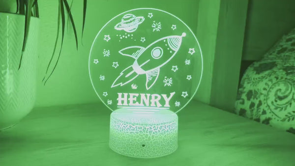 Kids Personalized Acrylic Night Light Rocketship in Space | Perfect Birthday Gift for Girls or Boys | Custom Handmade Led Kids Bedroom Decor