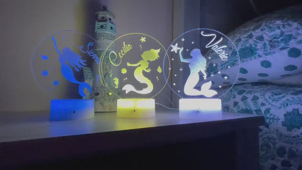 Mermaid Kids Personalized Acrylic Night Light | Perfect Birthday Gift for Girls or Boys Custom Name Handmade Led Kids Bedroom Decor