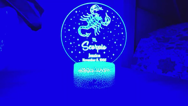 Scorpio Zodiac Sign Personalized Acrylic Night Light Birthday Gift for Her or For Him Horoscope Sign Custom Handmade Led Bedroom Decor