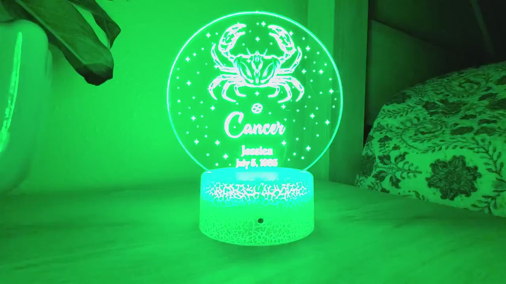 Cancer Zodiac Sign Personalized Acrylic Night Light Perfect Birthday Gift for Her For Him Horoscope Sign Custom Handmade Led Bedroom Decor