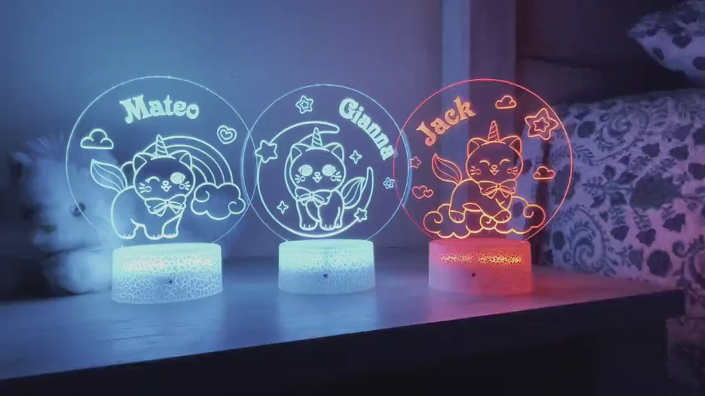 Kids Personalized Acrylic Night Light Laser Kids Cat Kitten | Perfect Birthday Gift for Girls and Boys | Custom Handmade Bedroom Decors