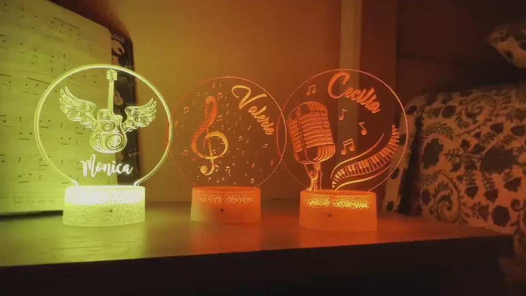 Personalized Acrylic Night Light Laser Engraved Music Themed | Perfect Birthday Gift for Girls and Boys | Custom Handmade Bedroom Decors