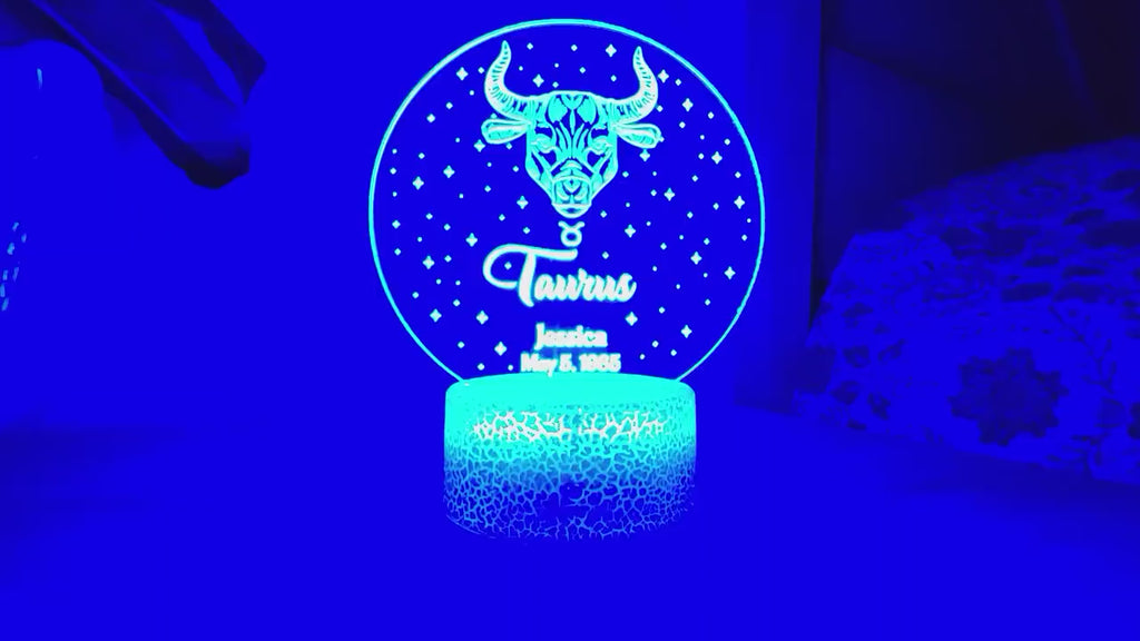 Taurus Zodiac Sign Personalized Acrylic Night Light Perfect Birthday Gift for Her For Him Horoscope Sign Custom Handmade Led Bedroom Decor