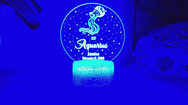 Aquarius Zodiac Sign Personalized Acrylic Night Light Perfect Birthday Gift for Her For Him Horoscope Sign Custom Handmade Led Bedroom Decor