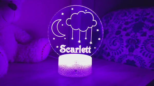 Kids Personalized Acrylic Night Light Laser Kids Moon&Cloud | Perfect Birthday Gift for Girls or Boys | Custom Handmade Bedroom Decor