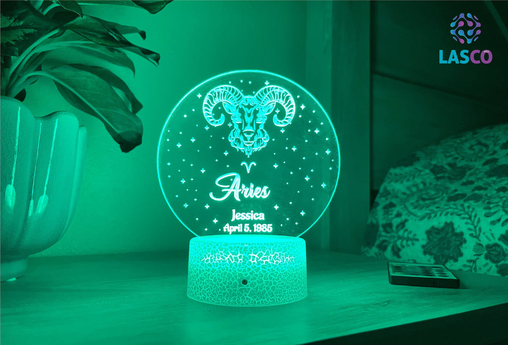 Aries Zodiac Sign Personalized Acrylic Night Light Perfect Birthday Gift for Her or For Him Horoscope Sign Custom Handmade Led Bedroom Decor