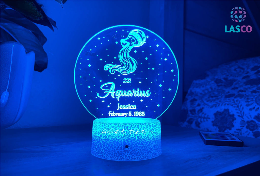 Aquarius Zodiac Sign Personalized Acrylic Night Light Perfect Birthday Gift for Her For Him Horoscope Sign Custom Handmade Led Bedroom Decor