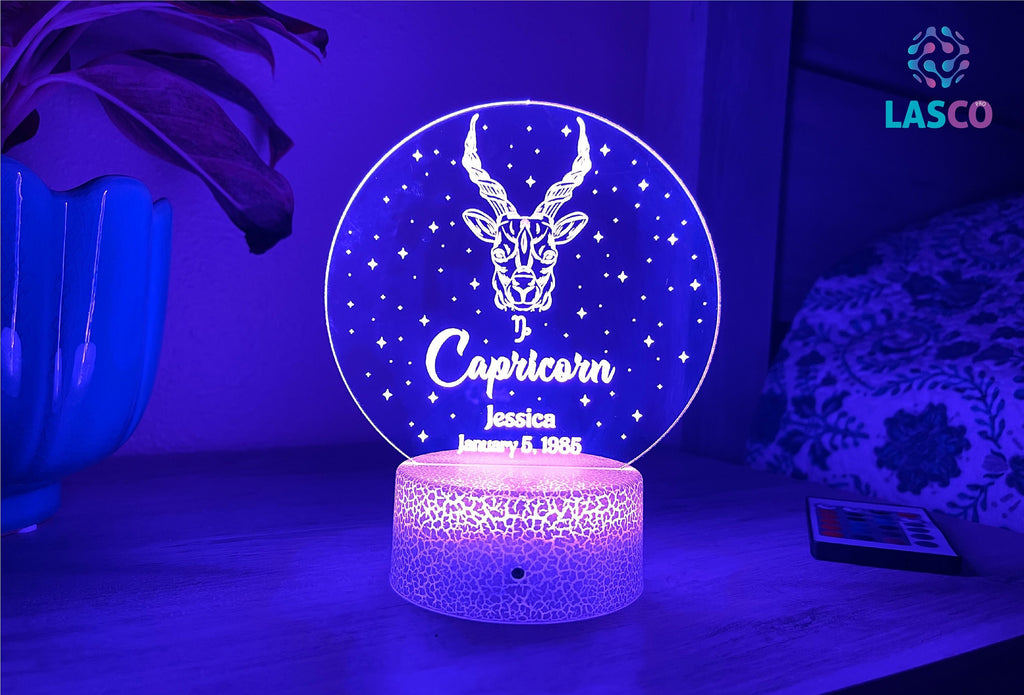 Capricorn Zodiac Sign Personalized Night Light | Perfect Birthday Gift for Her or For Him | Horoscope Sign Custom Handmade Led Bedroom Decor