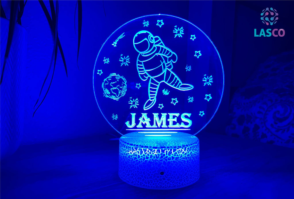 Kids Personalized Acrylic Night Light Laser Kids Astronaut in Space | Perfect Birthday Gift for Girls or Boys |Custom Handmade Bedroom Decor