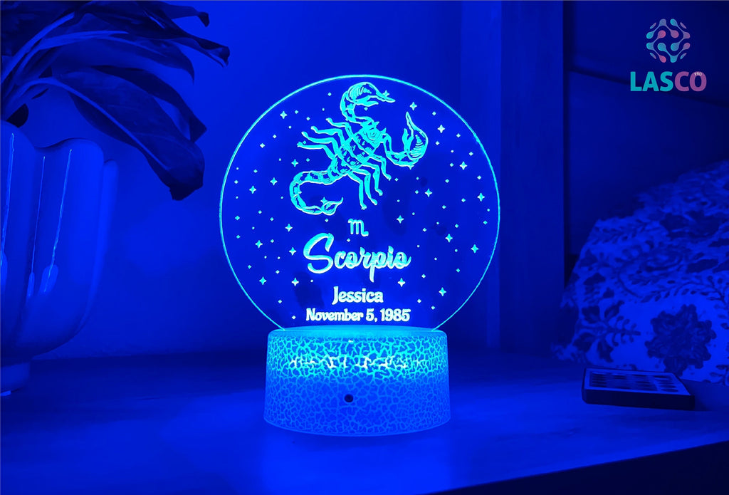 Scorpio Zodiac Sign Personalized Acrylic Night Light Birthday Gift for Her or For Him Horoscope Sign Custom Handmade Led Bedroom Decor