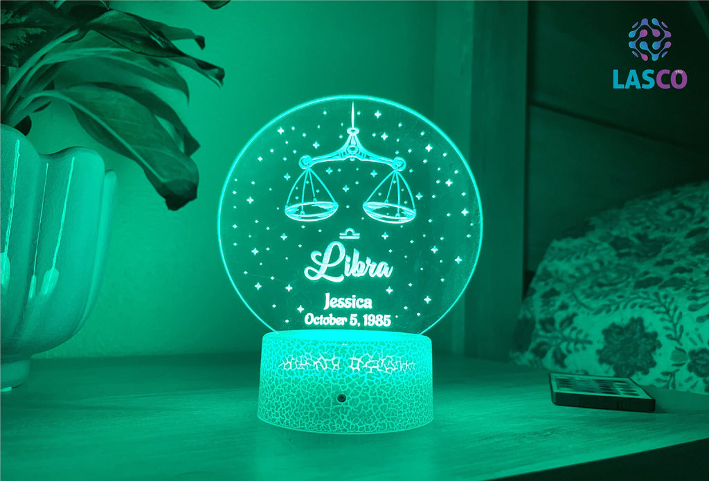 Libra Zodiac Sign Personalized Acrylic Night Light Perfect Birthday Gift for Her or For Him Horoscope Sign Custom Handmade Led Bedroom Decor