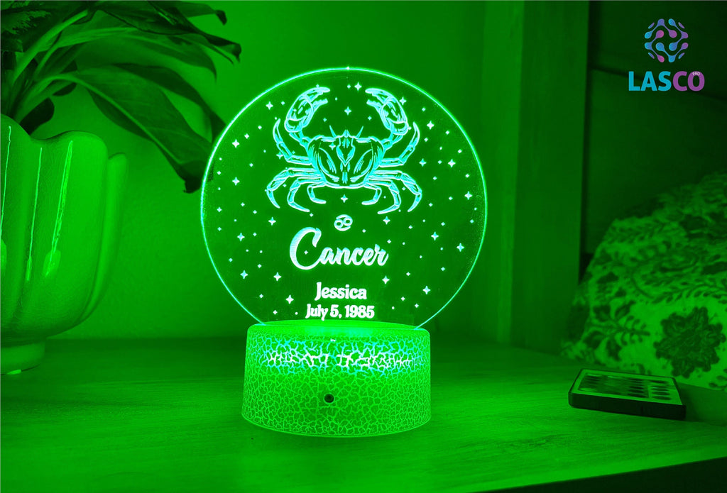 Cancer Zodiac Sign Personalized Acrylic Night Light Perfect Birthday Gift for Her For Him Horoscope Sign Custom Handmade Led Bedroom Decor