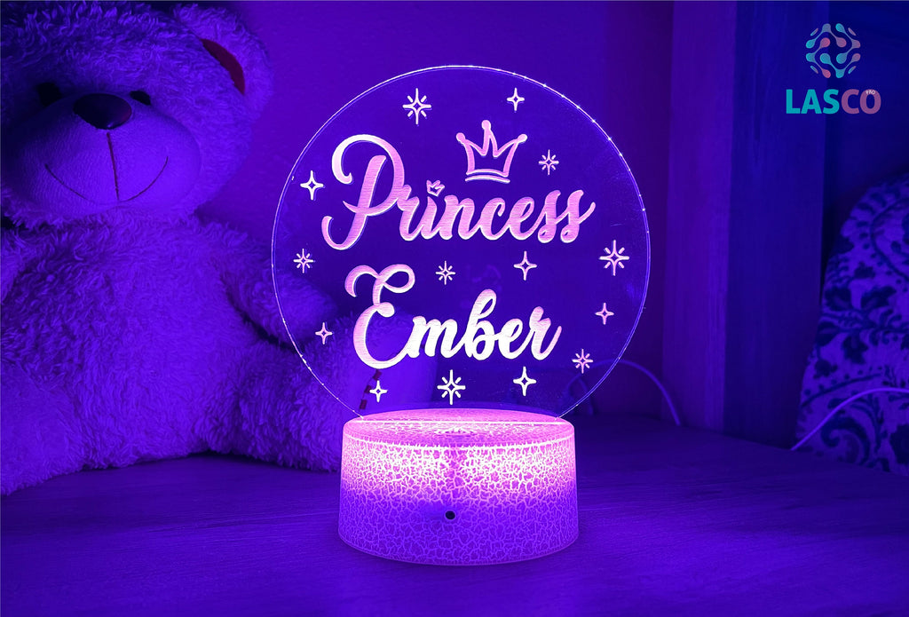 Kids Personalized Acrylic Night Light Laser Kids Princess Name | Perfect Birthday Gift for Girls or Boys | Custom Handmade Bedroom Decor