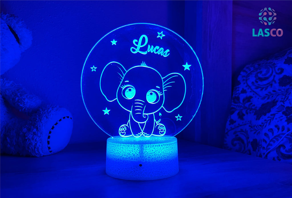 Kids Personalized Acrylic Night Light Laser Kids Elephants | Perfect Birthday Gift for Girls and Boys | Custom Handmade Bedroom Decors