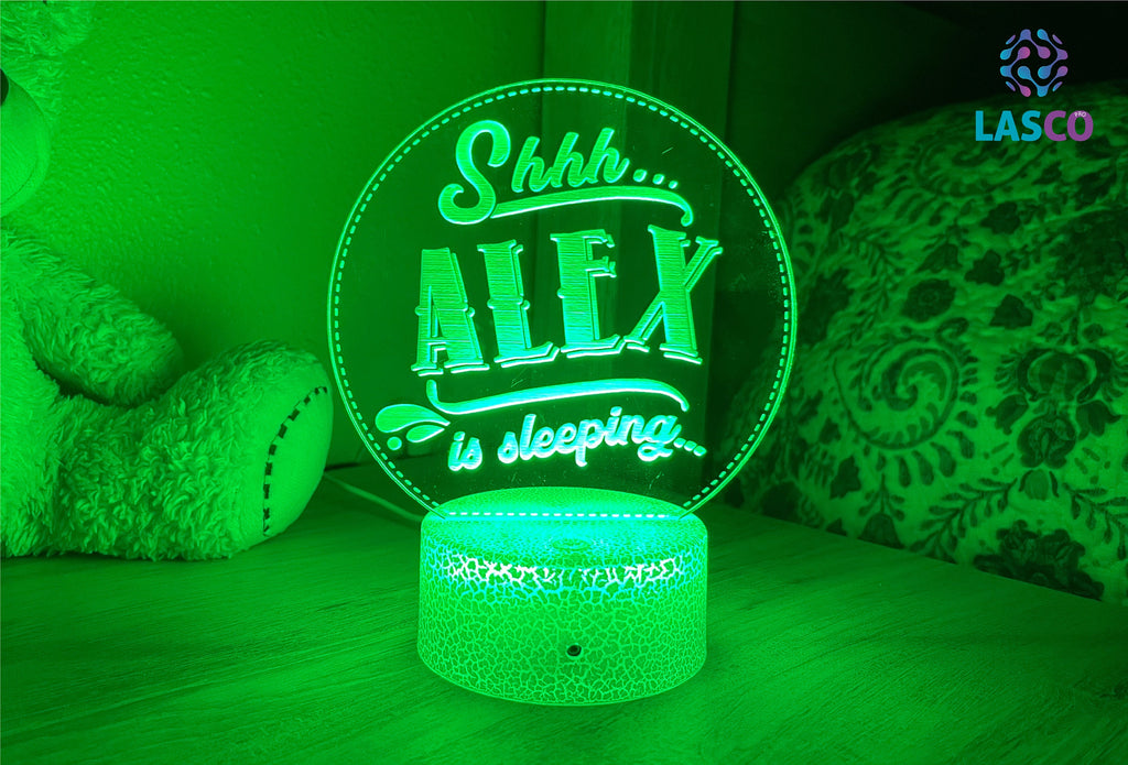 Kids Personalized Acrylic Night Light Laser Kids Shee Sleeping | Perfect Birthday Gift for Girls or Boys | Custom Handmade Bedroom Decor