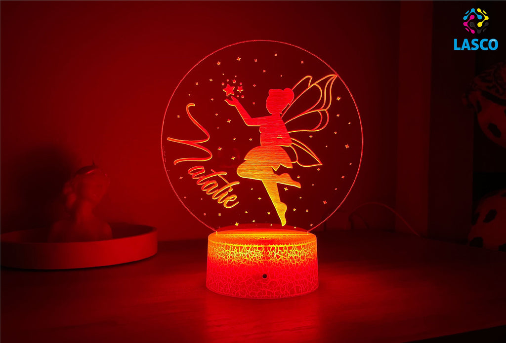 Fairy Kids Personalized Acrylic Night Light | Perfect Birthday Gift for Girls or Boys Custom Name Handmade Led Kids Bedroom Decor