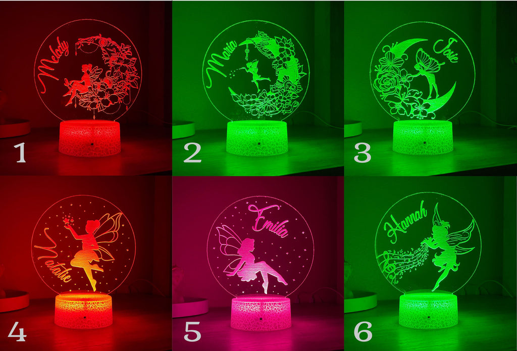 Fairy Kids Personalized Acrylic Night Light | Perfect Birthday Gift for Girls or Boys Custom Name Handmade Led Kids Bedroom Decor