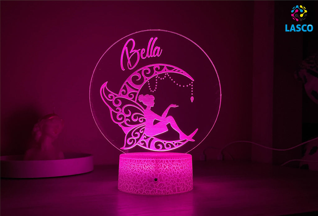 Fairy Kids Personalized Acrylic Night Light | Perfect Birthday Gift for Girls or Boys Custom Name Cute Handmade Led Kids Bedroom Decor