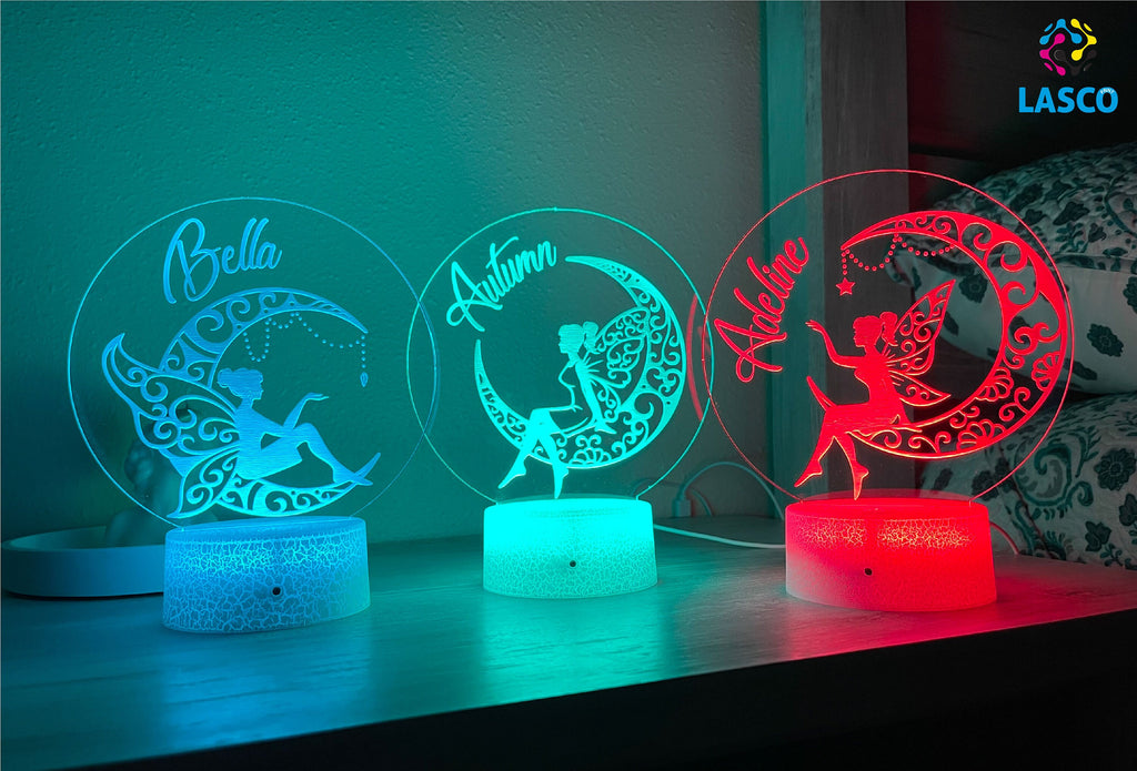 Fairy Kids Personalized Acrylic Night Light | Perfect Birthday Gift for Girls or Boys Custom Name Cute Handmade Led Kids Bedroom Decor