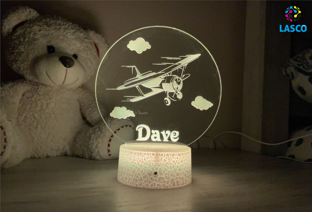 Kids Personalized Acrylic Night Airplane Laser Kids| Perfect Birthday Gift for Girls or Boys | Custom Handmade Bedroom Decor