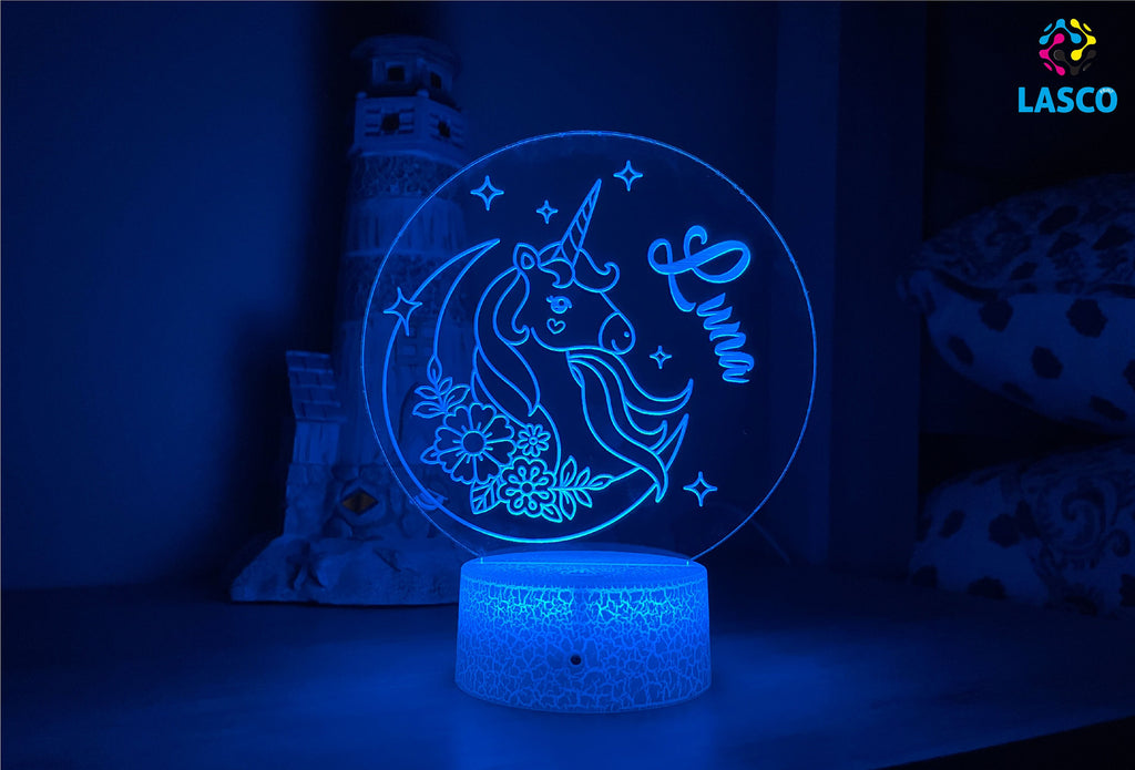 Unicorn Kids Personalized Acrylic Night Light | Perfect Birthday Gift for Girls or Boys Custom Name Handmade Led Kids Bedroom Decor