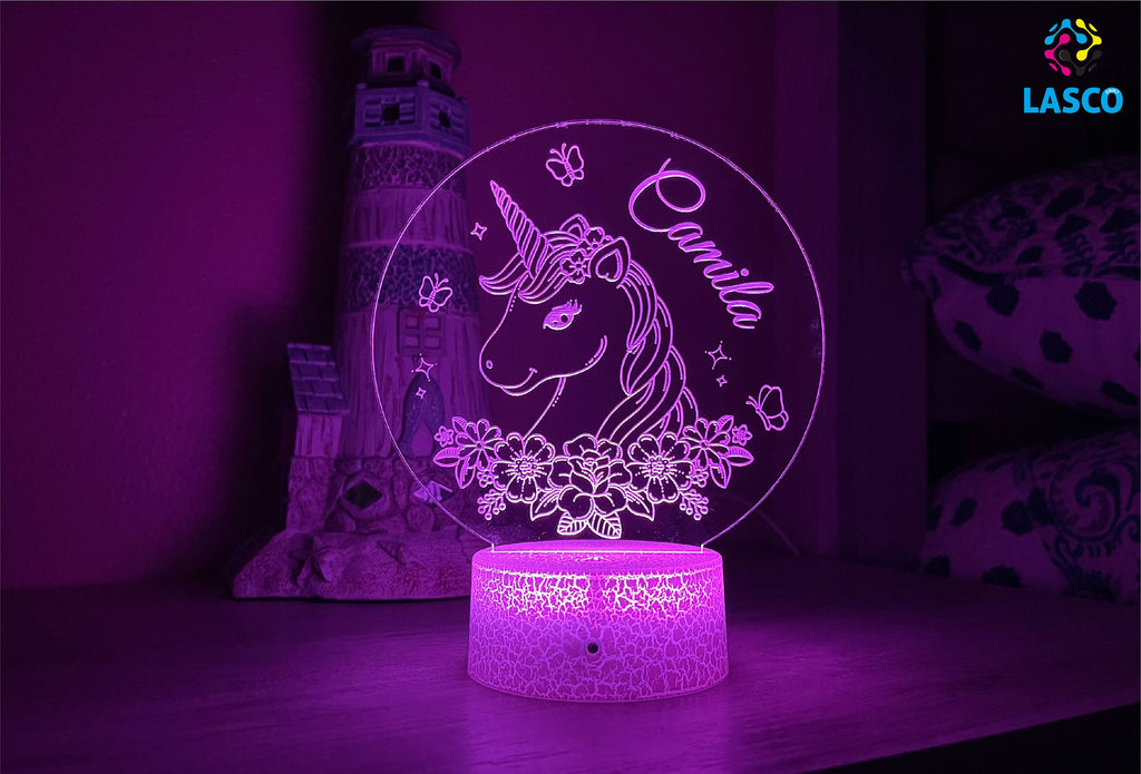 Unicorn Kids Personalized Acrylic Night Light | Perfect Birthday Gift for Girls or Boys Custom Name Handmade Led Kids Bedroom Decor