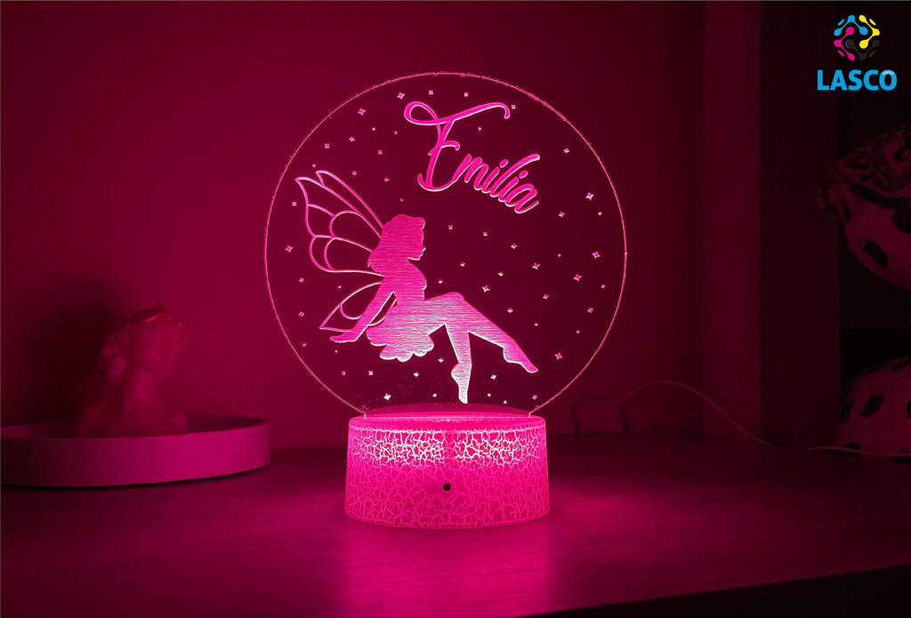 Fairy Kids Personalized Acrylic Night Light | Perfect Birthday Gift for Girls or Boys Custom Name Handmade Led Kids Bedroom Decor