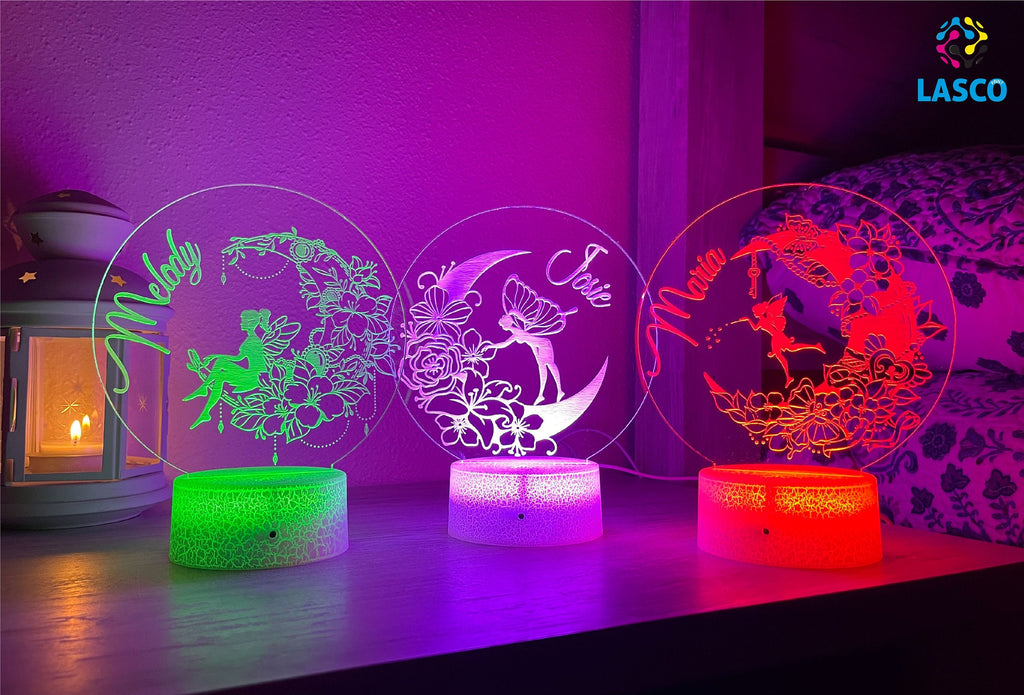 Fairy Kids Personalized Acrylic Night Light | Perfect Birthday Gift for Girls or Boys Custom Name Handmade Led Kids Bedroom Decor