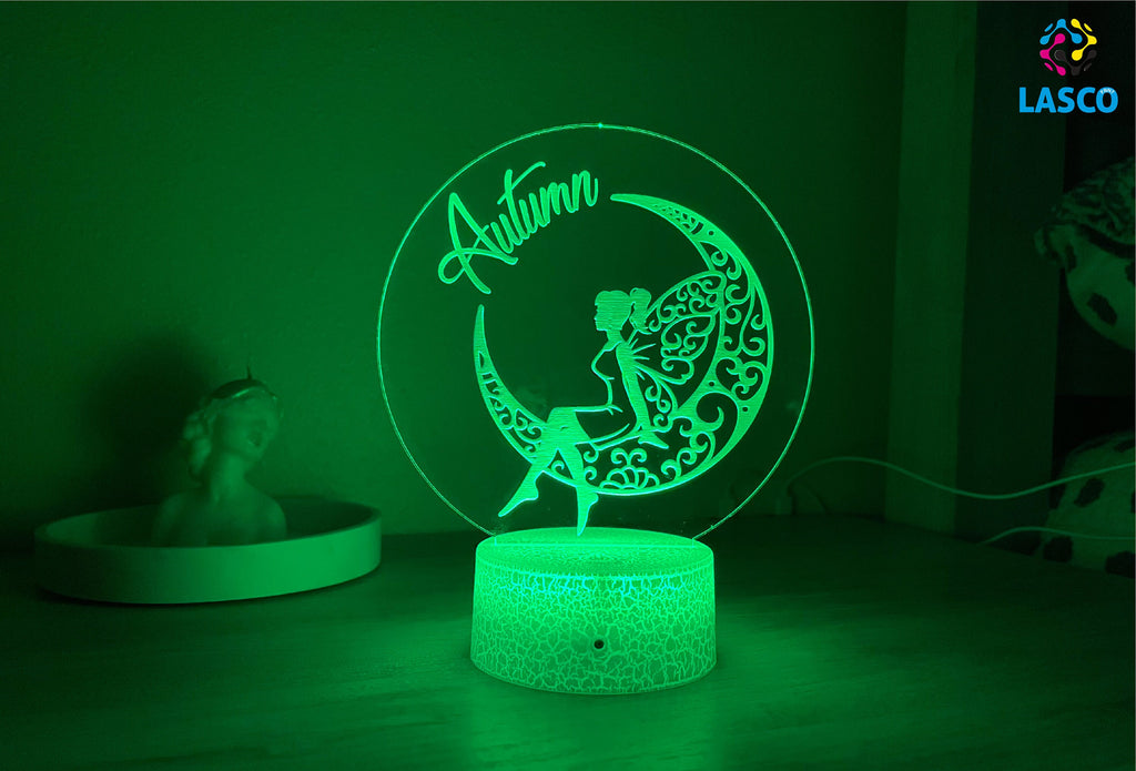 Fairy Kids Personalized Acrylic Night Light | Perfect Birthday Gift for Girls or Boys Custom Name Cute Handmade Led Kids Bedroom Decor