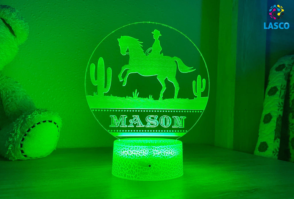 Kids Personalized Acrylic Night Cowboy Laser Kids | Perfect Birthday Gift for Girls or Boys | Custom Handmade Bedroom Decor