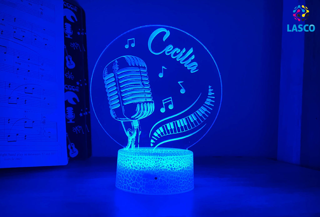 Personalized Acrylic Night Light Laser Engraved Music Themed | Perfect Birthday Gift for Girls and Boys | Custom Handmade Bedroom Decors