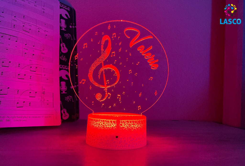 Personalized Acrylic Night Light Laser Engraved Music Themed | Perfect Birthday Gift for Girls and Boys | Custom Handmade Bedroom Decors