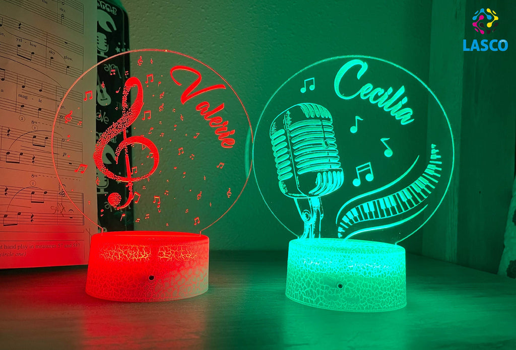 Personalized Acrylic Night Light Laser Engraved Music Themed | Perfect Birthday Gift for Girls and Boys | Custom Handmade Bedroom Decors