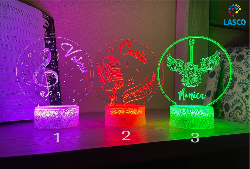 Personalized Acrylic Night Light Laser Engraved Music Themed | Perfect Birthday Gift for Girls and Boys | Custom Handmade Bedroom Decors