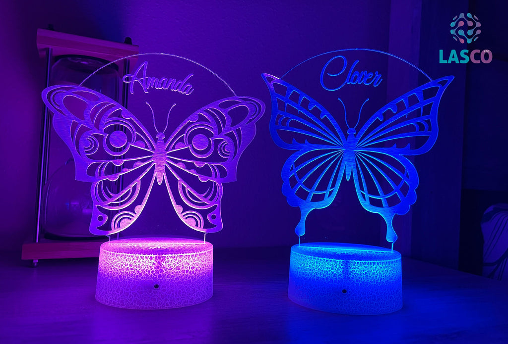 Kids Personalized Acrylic Night Light Laser Kids Butterflies | Perfect Birthday Gift for Girls and Boys | Custom Handmade Bedroom Decors