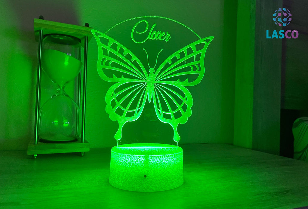 Kids Personalized Acrylic Night Light Laser Kids Butterflies | Perfect Birthday Gift for Girls and Boys | Custom Handmade Bedroom Decors